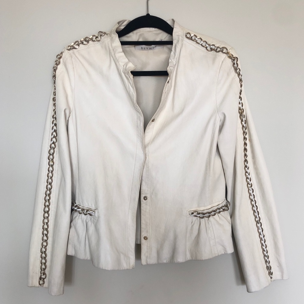 Authentic White Leather Jacket With Chains - image 1